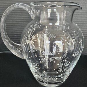 New Gorgeous Celebrations Snowflake Mouth Blown Hand Cut Hand Painted Pitcher